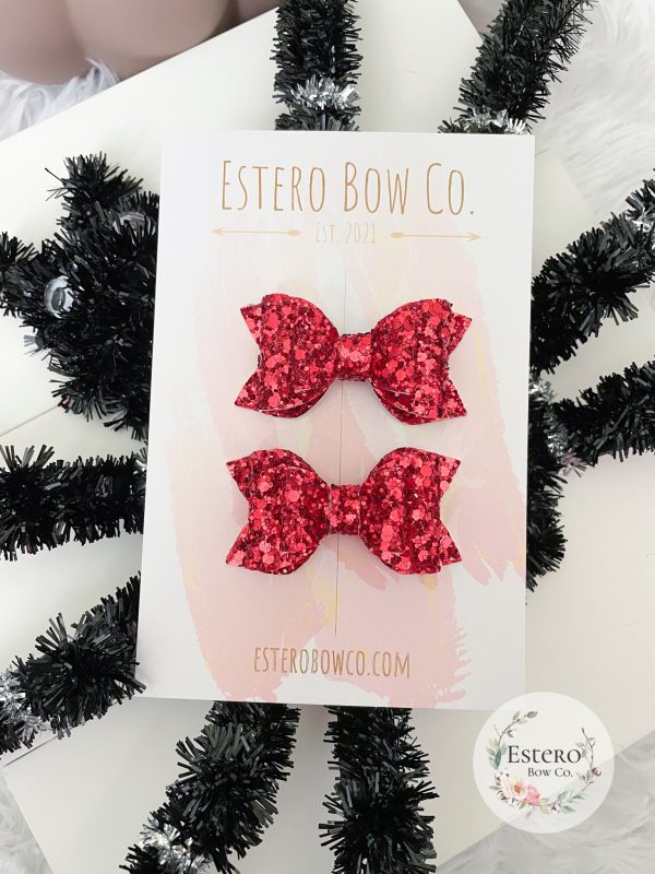 2.5” Vampire Red Glitter Hair Bow - Image 2