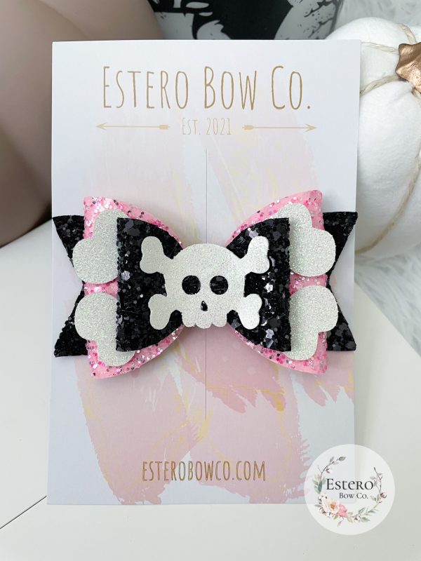 4” Pink Bones Halloween Hair Bow