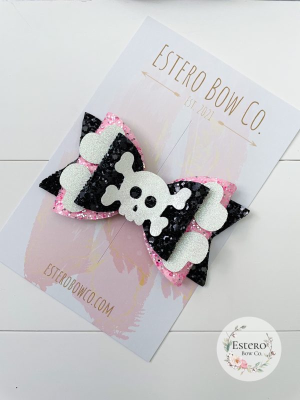 4” Pink Bones Halloween Hair Bow - Image 2