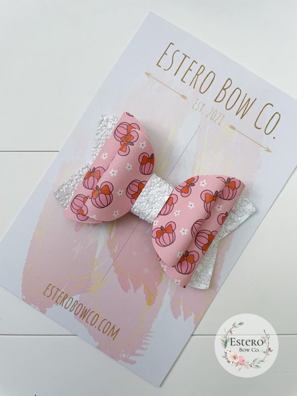 3.5” Floral Pumpkin Mouse Hair Bow - Image 3