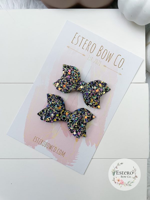 2.5” Black Cauldron Glitter Hair Bow - Image 3