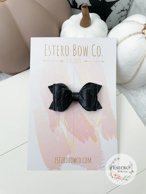2.5” Embossed Black Vegan Leather Hair Bow - Image 2