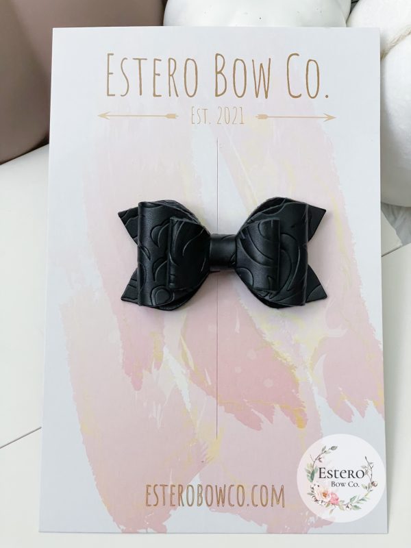 2.5” Embossed Black Vegan Leather Hair Bow