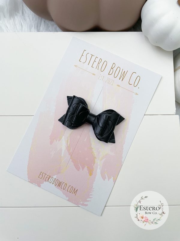 2.5” Embossed Black Vegan Leather Hair Bow - Image 3