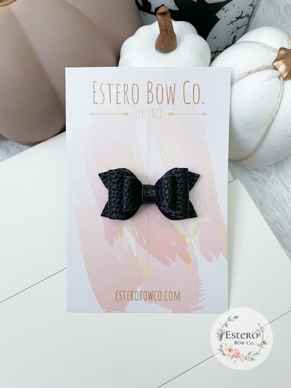 2.5” Black Vegan Leather Hair Bow - Image 2