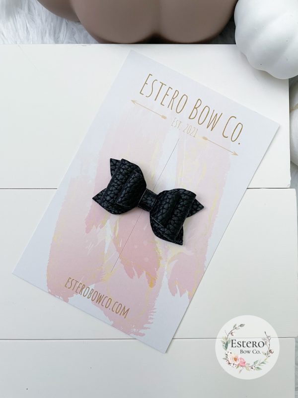 2.5” Black Vegan Leather Hair Bow - Image 3