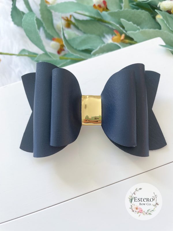 3.5” Navy Smooth Vegan Leather Hair Bow
