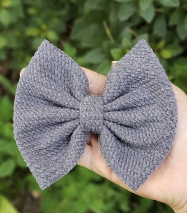 5.5" Gray Sweater Bullet Fabric Hair Bow | Dainty Delights Creations