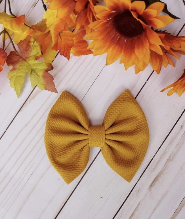 5.5" Mustard Bullet Fabric Hair Bow | Dainty Delights Creations