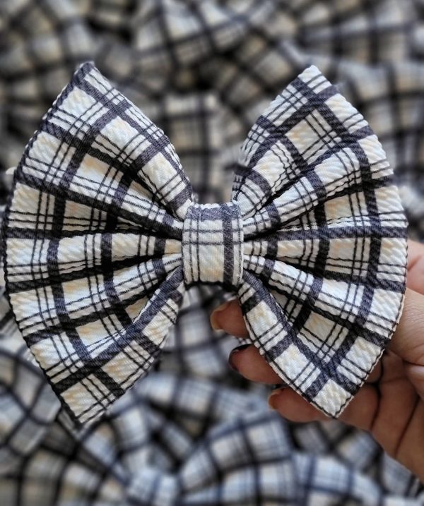 5.5" Neutral Plaid Bullet Fabric Hair Bow | Dainty Delights Creations