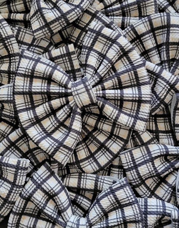 5.5" Neutral Plaid Bullet Fabric Hair Bow | Dainty Delights Creations - Image 2