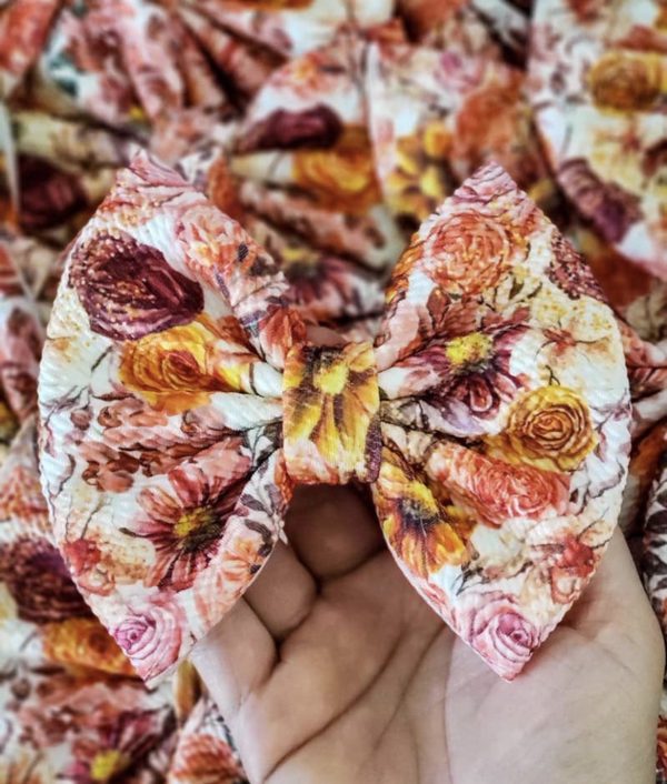 5.5" Spiced Fall Floral Bullet Fabric Hair Bow | Dainty Delights Creations