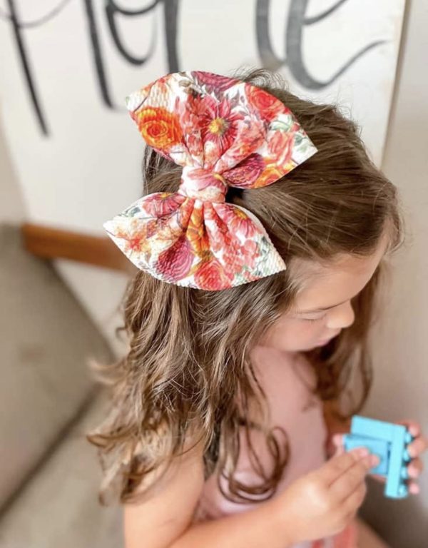 5.5" Spiced Fall Floral Bullet Fabric Hair Bow | Dainty Delights Creations - Image 2