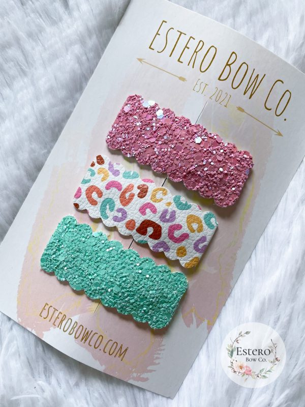 Bright Leopard Print Snap Clip Set