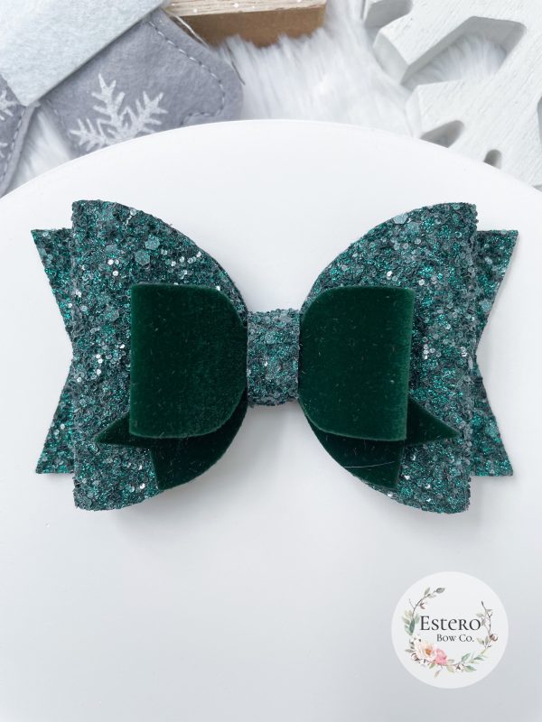 4” Green Glitter & Velvet Hair Bow