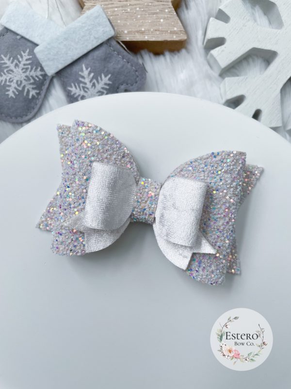 4” White Glitter & Velvet Hair Bow