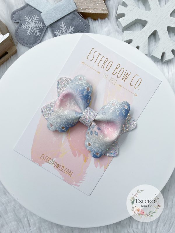4” Snowflakes Scallop Eyelet Pinch Bow - Image 2