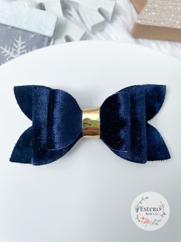 3.5” Navy Crushed Velvet Hair Bow