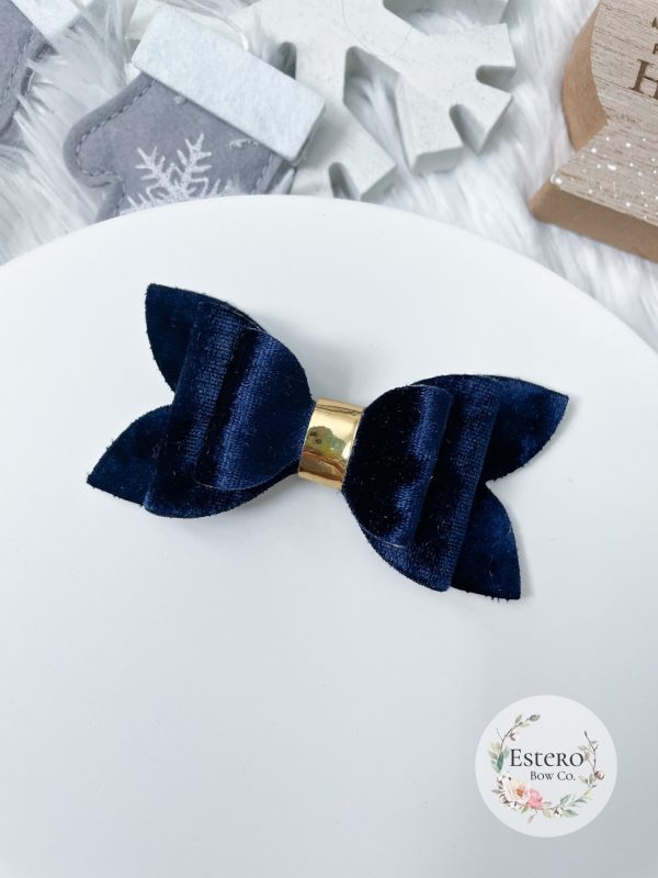 3.5” Navy Crushed Velvet Hair Bow - Image 2