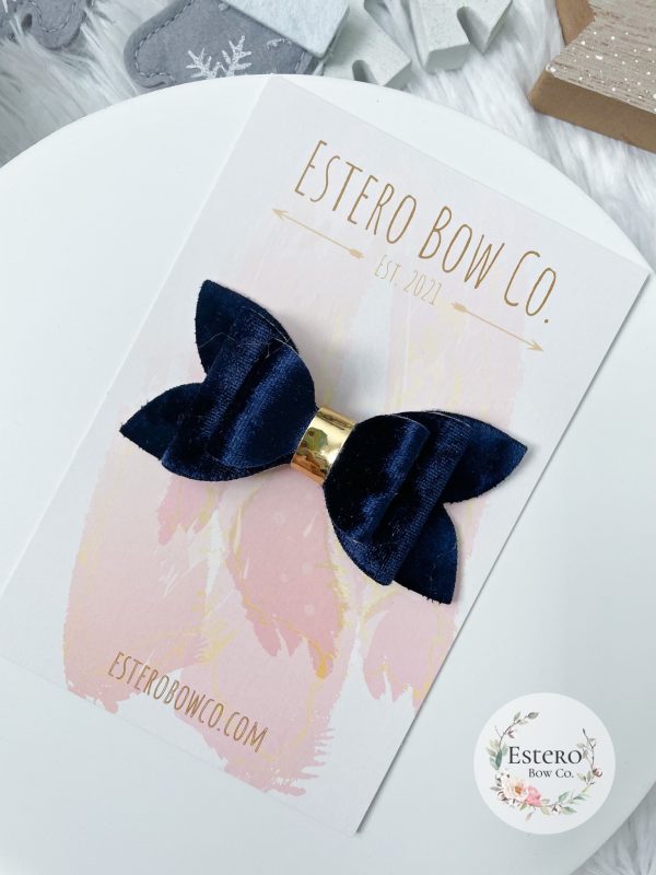 3.5” Navy Crushed Velvet Hair Bow - Image 3