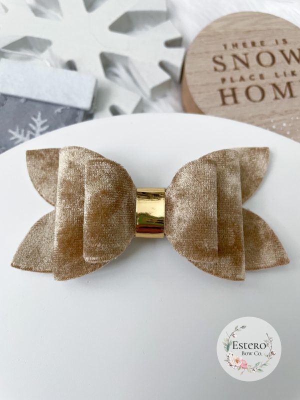 3.5” Champagne Crushed Velvet Hair Bow