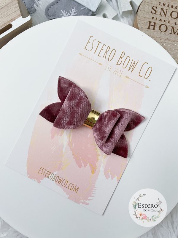 3.5” Mauve Crushed Velvet Hair Bow - Image 2