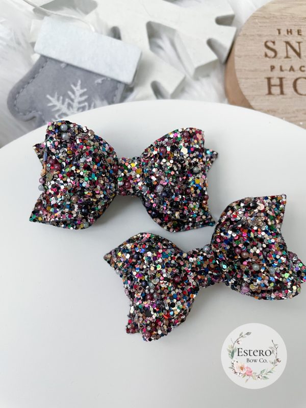 2.5” Jubilee Pearled Glitter Pigtail Bows - Image 2