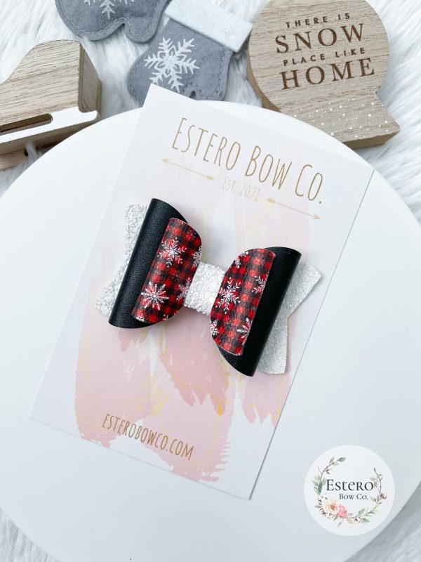 3.5” Buffalo Plaid Snowflakes Hair Bow - Image 3