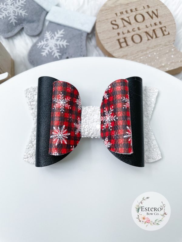 3.5” Buffalo Plaid Snowflakes Hair Bow
