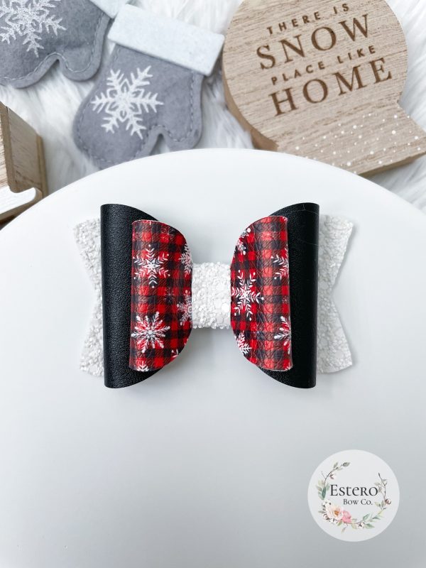 3.5” Buffalo Plaid Snowflakes Hair Bow - Image 2