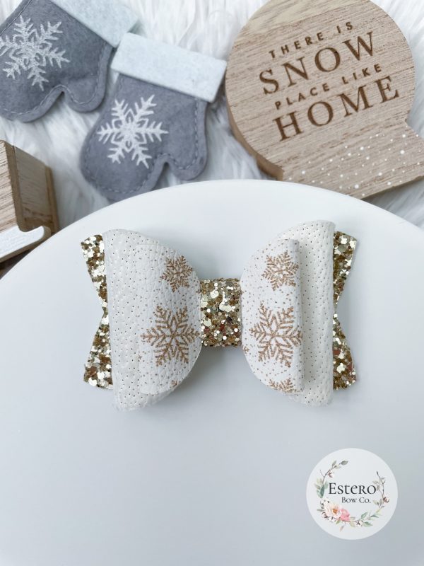 3.5” Glittering Snowflakes Hair Bow - Image 2