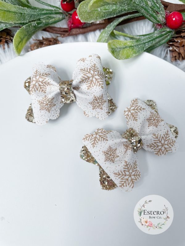2.5” Glittering Snowflakes Hair Bow - Image 2
