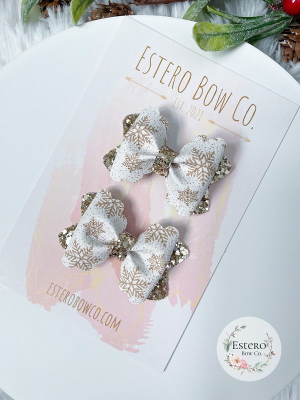2.5” Glittering Snowflakes Hair Bow - Image 3