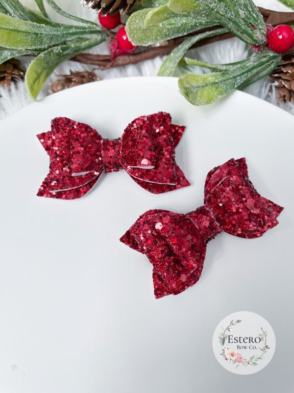2.5” Ruby Red Glitter Hair Bow - Image 3
