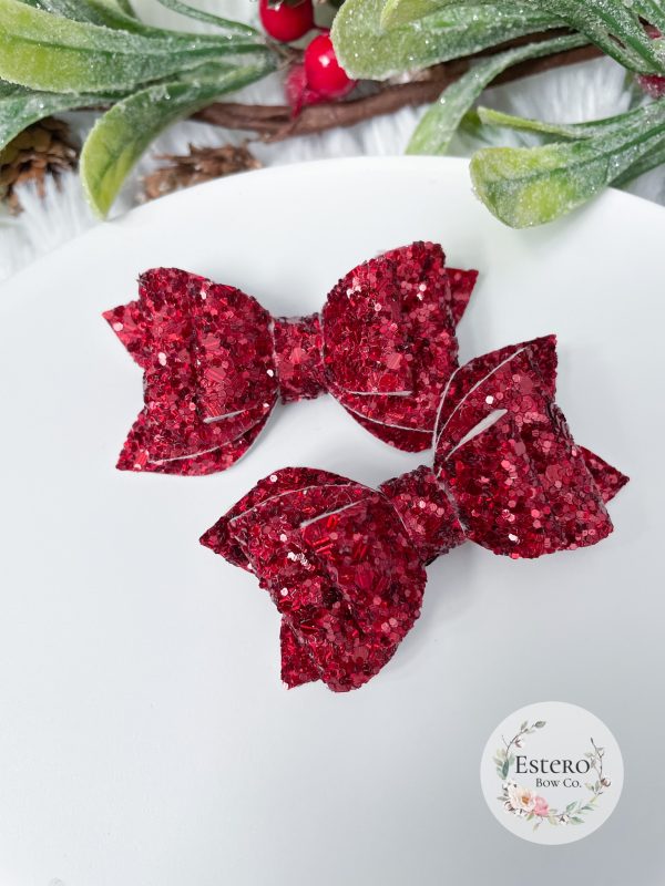 2.5” Ruby Red Glitter Hair Bow