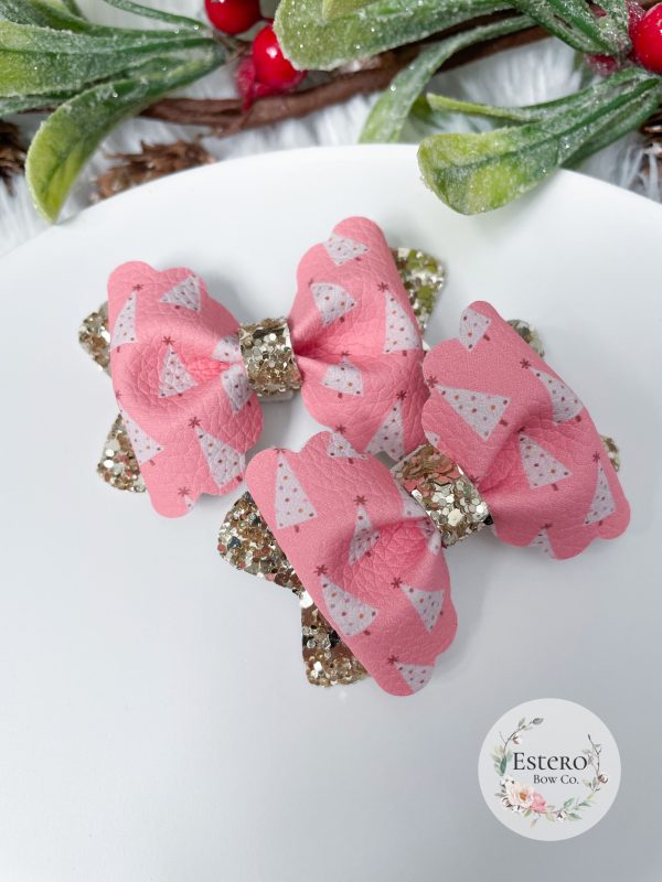 2.5” Pink Christmas Hair Bow - Image 3