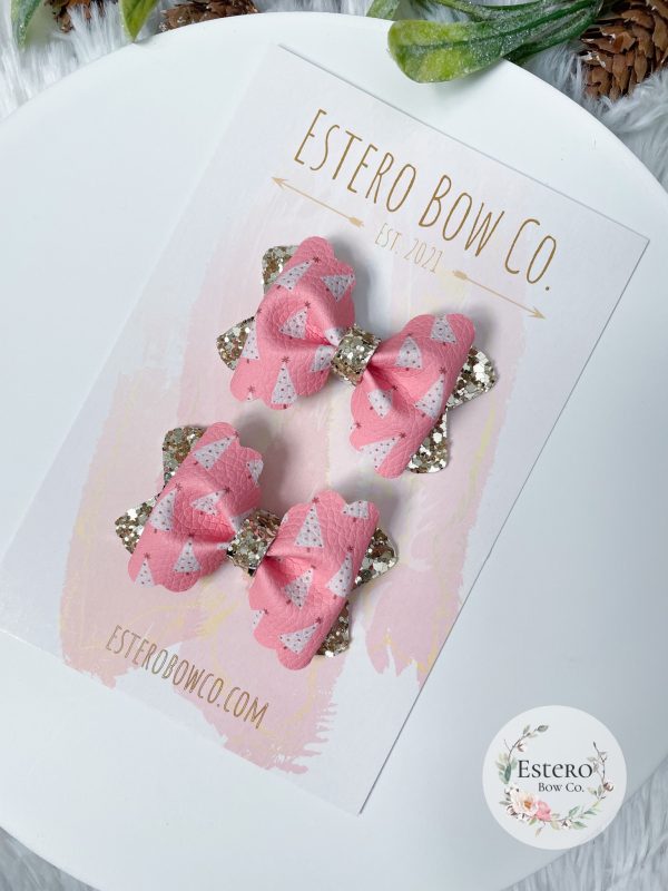 2.5” Pink Christmas Hair Bow - Image 2