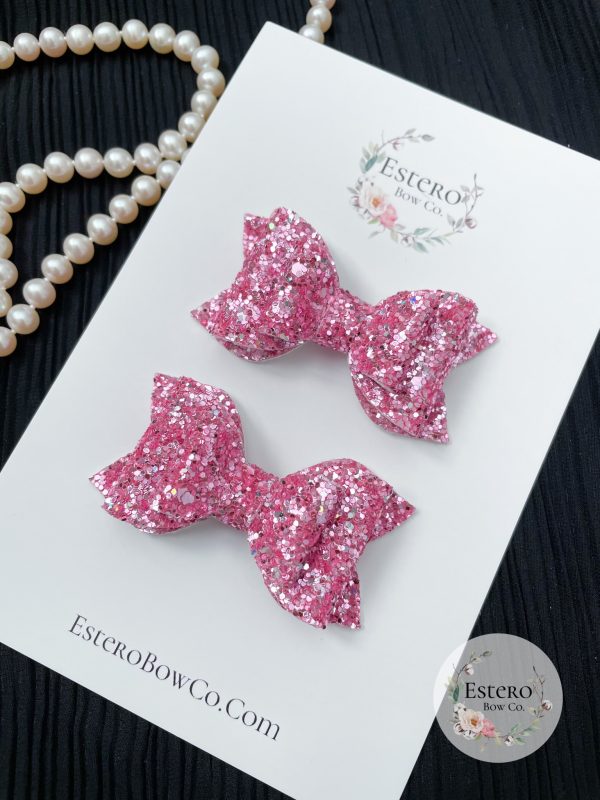 2.5” Pink Sparkle Pigtail Bows - Image 3