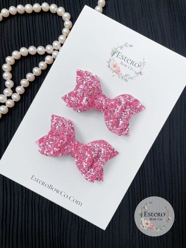 2.5” Pink Sparkle Pigtail Bows - Image 2