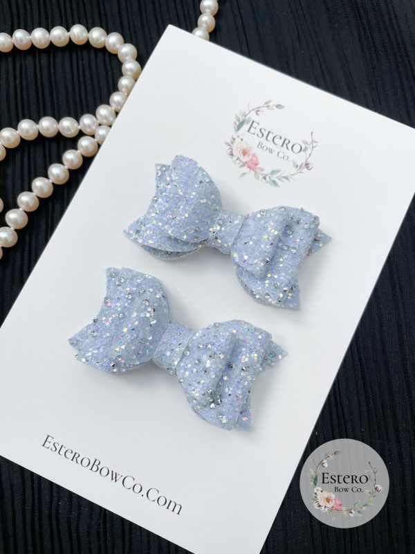 2.5” Blue Diamond Dust Glitter Pigtail Bows - Image 2