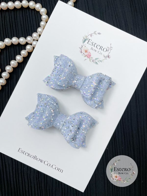 2.5” Blue Diamond Dust Glitter Pigtail Bows - Image 3