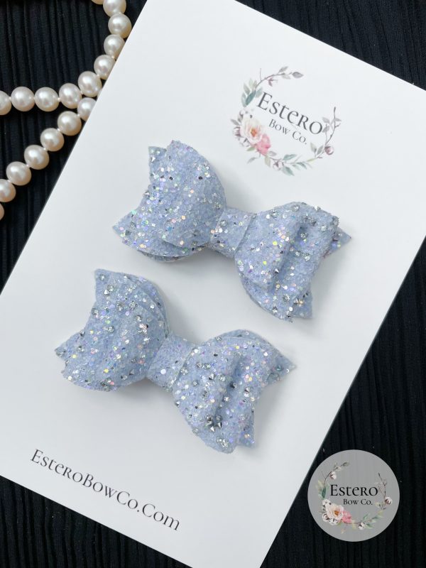 2.5” Blue Diamond Dust Glitter Pigtail Bows
