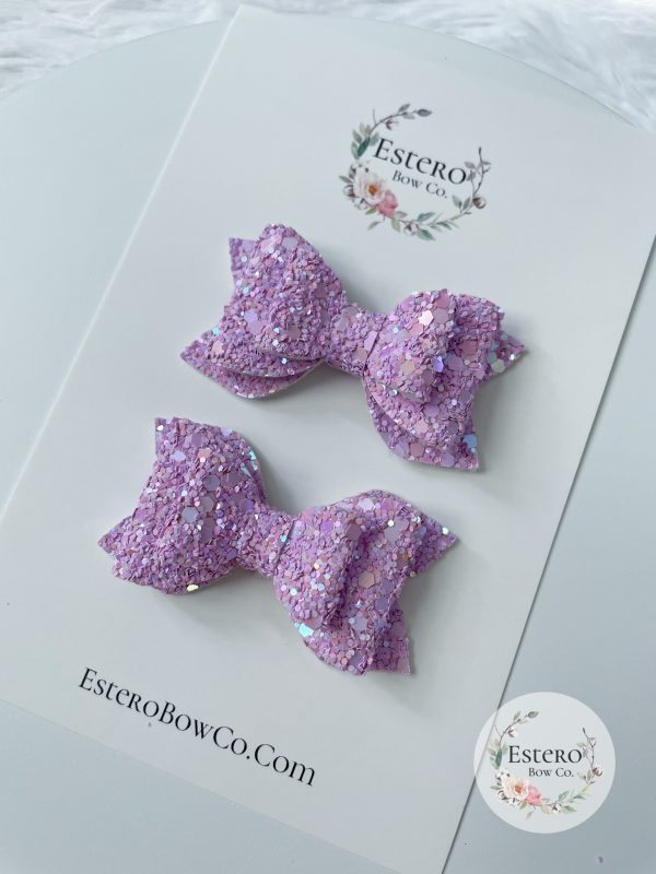 2.5” Lilac Glitter Hair Bow - Image 2