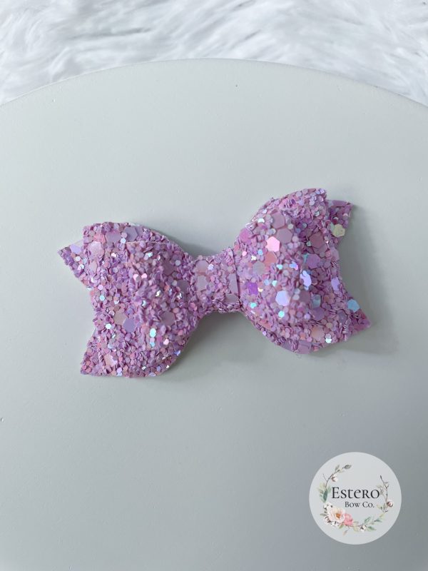 2.5” Lilac Glitter Hair Bow - Image 3