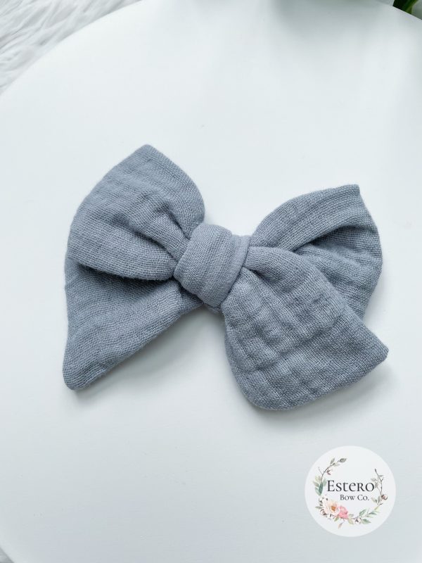 Quarry Blue Gauze Hair Bow - Image 3