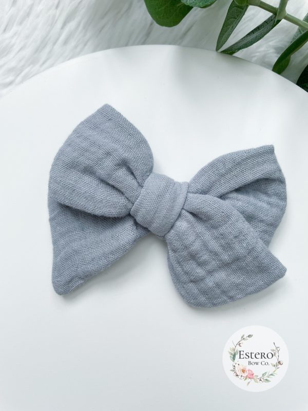 Quarry Blue Gauze Hair Bow - Image 4