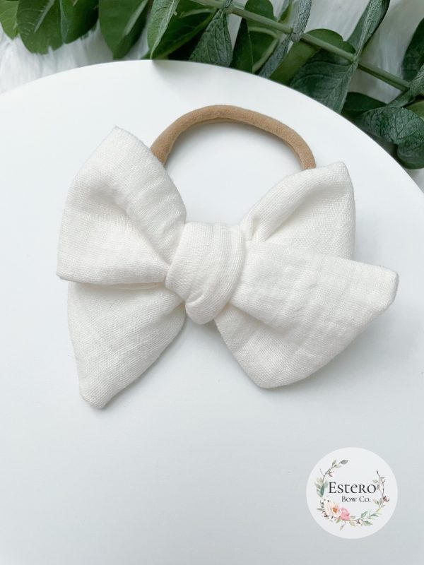 White Gauze Hair Bow - Image 2