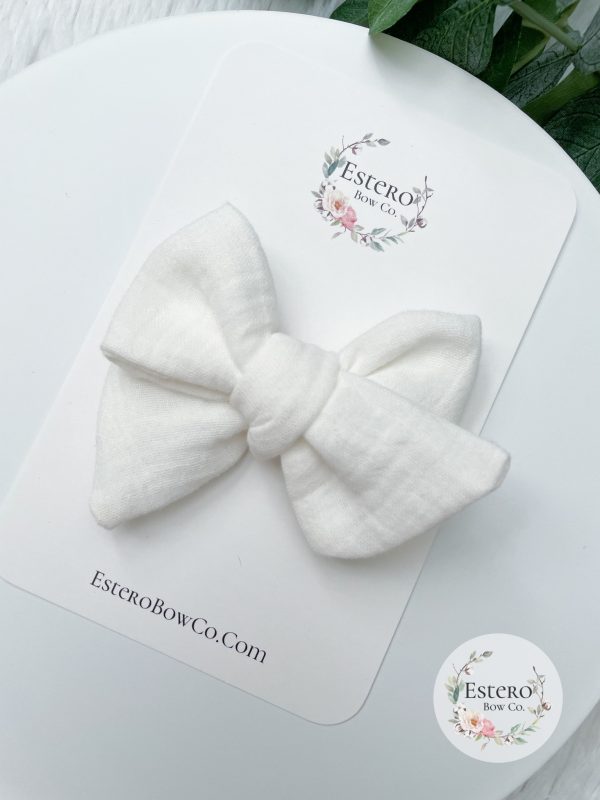 White Gauze Hair Bow - Image 3