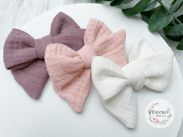 Mauve Gauze Hair Bow - Image 5
