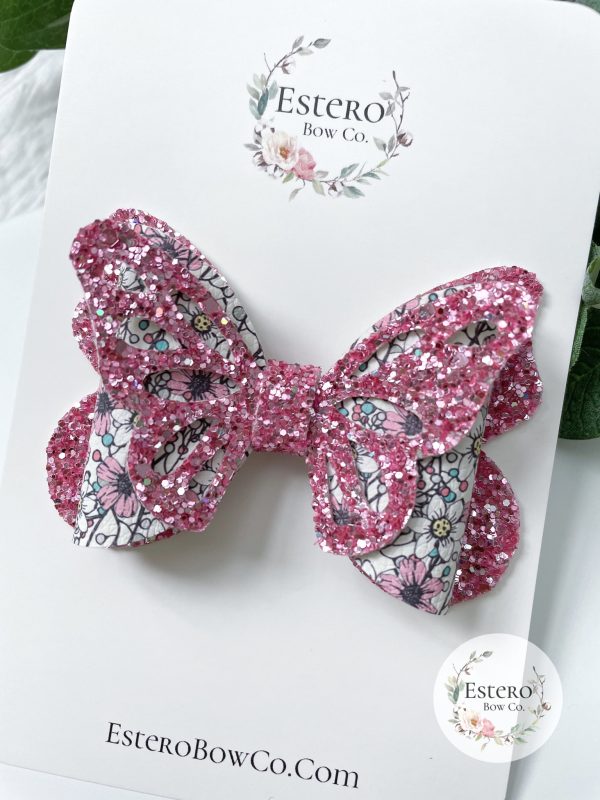 3.5” Floral Sketch Butterfly Hair Bow - Image 2